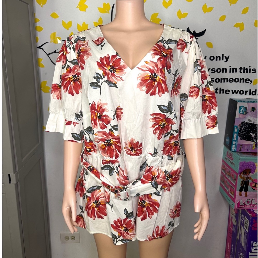 Lane Bryant Women's Floral V-Neck Blouse With Belt Size 22 - Picture 3 of 9
